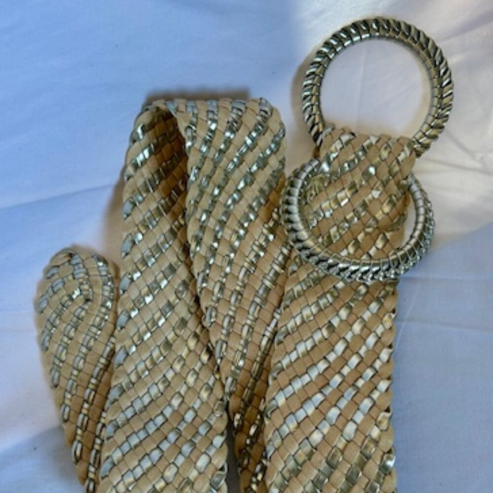 Woven Adjustable Belt 42” Medium–Y2K Buckle Boho Artisan Resort Coastal